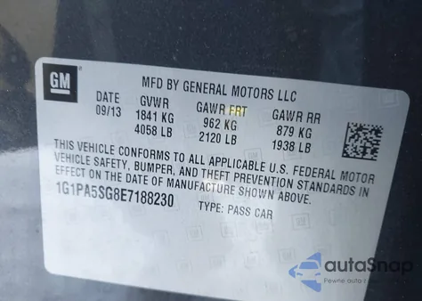 2014 Chevrolet Cruze Ls Auto z USA, uszkodzony, nr VIN 1G1PA5SG8E7188230